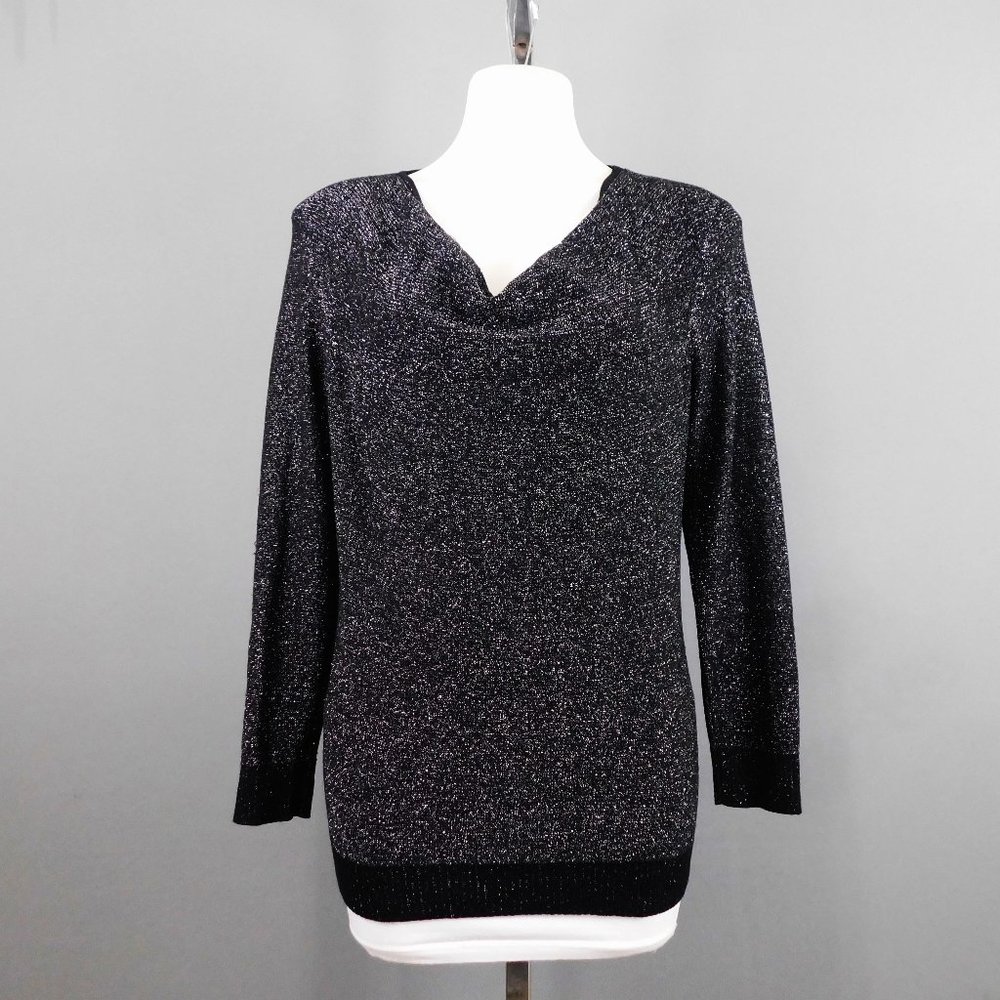 Dana Buchman Women Sweater Black Silver Metallic